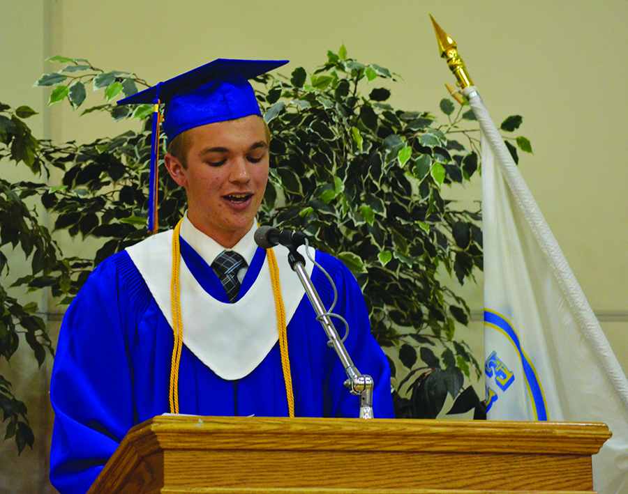 Nate Bennett delivering his valedictorian speech.